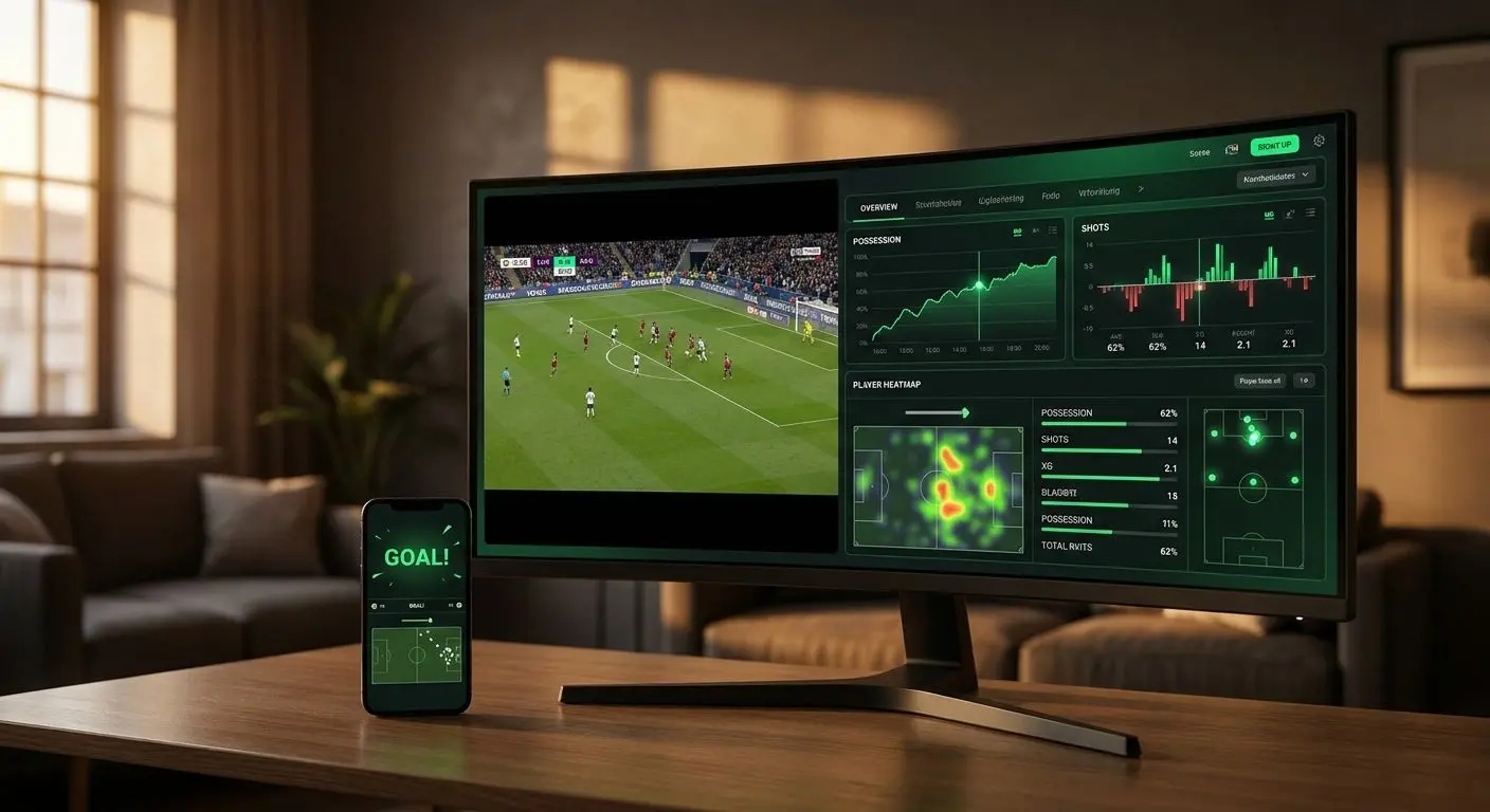 Ecrã de futebol ao vivo com mercados e estatísticas em destaque