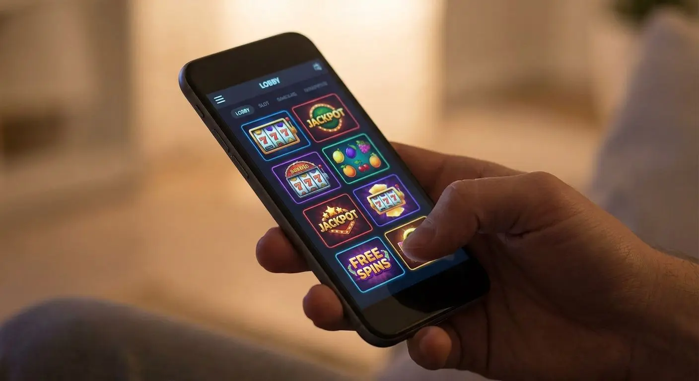 Telemóvel com lobby de jogos aberto na app móvel