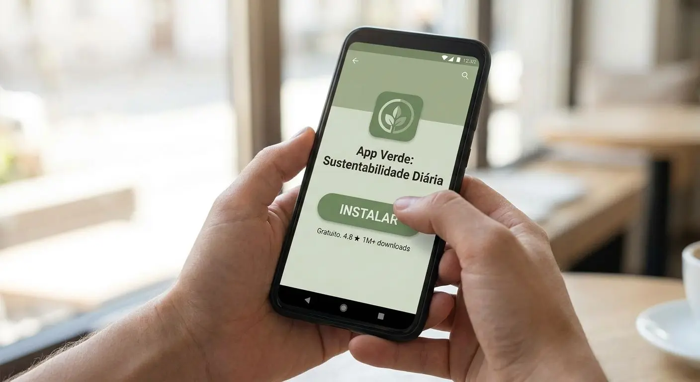 Ecrã de smartphone com página de download da app Android aberta