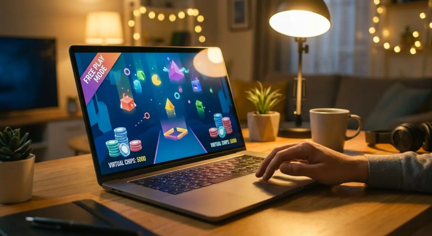 Portátil com jogos em modo grátis e fichas virtuais
