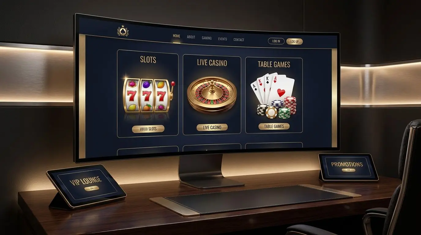 Seleção visual de slots, roleta e jogos de cartas online
