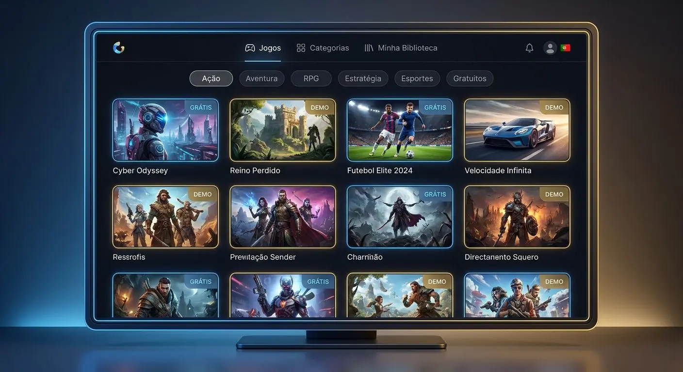 Catálogo genérico de jogos com filtros e etiquetas grátis e demo