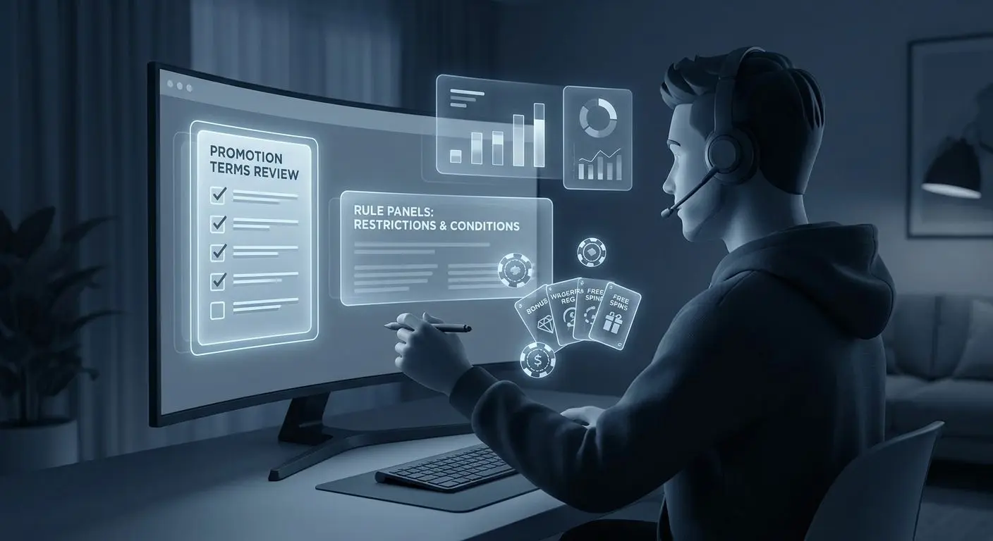Utilizador a analisar termos de bónus no ecrã