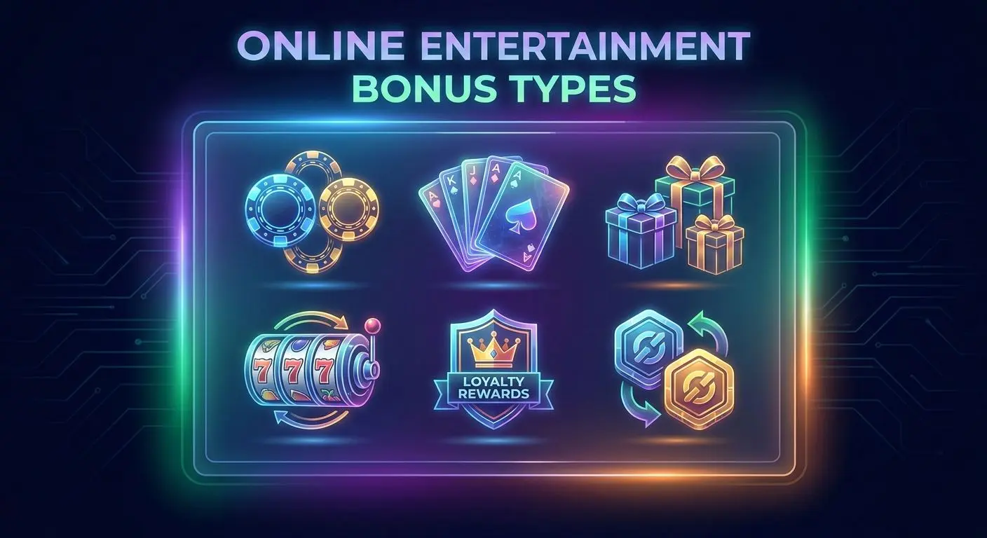 Diferentes tipos de bónus com fichas, cartas e ícones de oferta