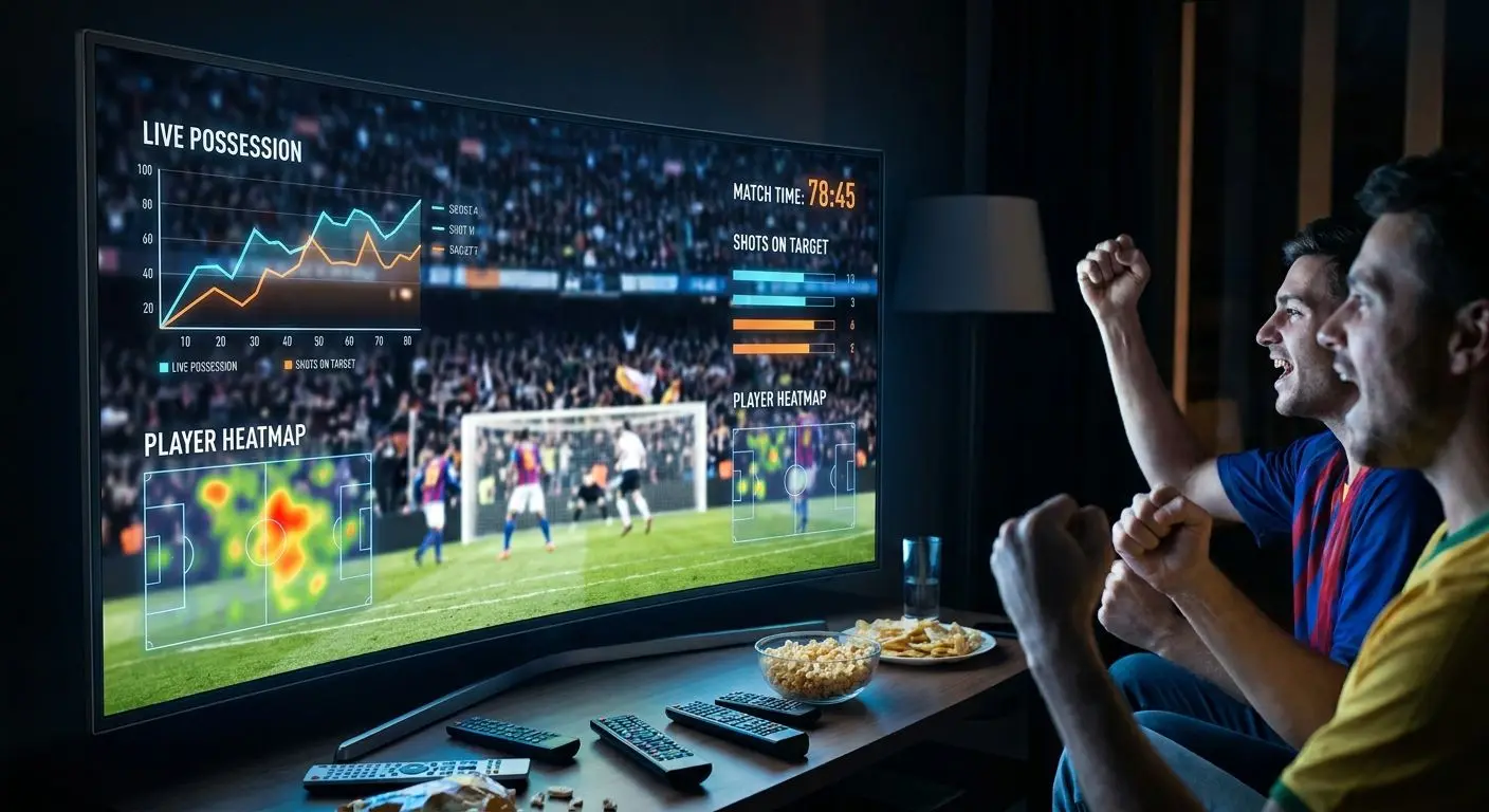 Cenário de jogo ao vivo com dados de futebol em atualização