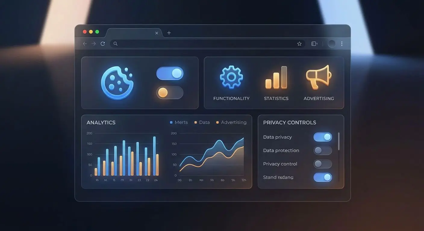 Visual de categorias de cookies com browser e gráficos