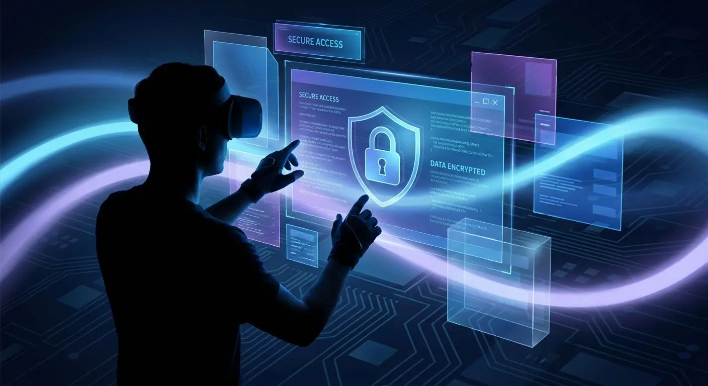 Utilizador em ambiente digital seguro com elementos de proteção de dados