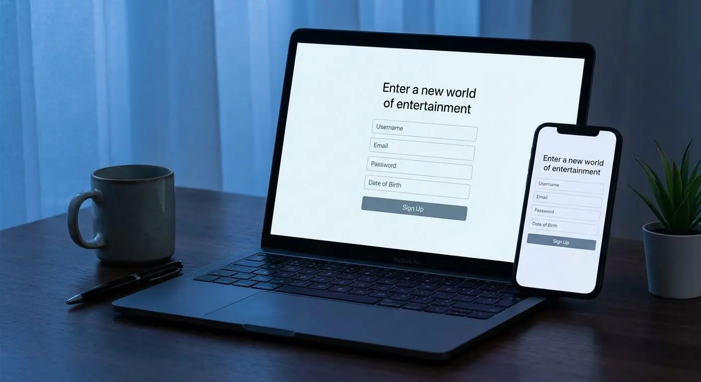 Formulário de registo genérico num portátil e telemóvel