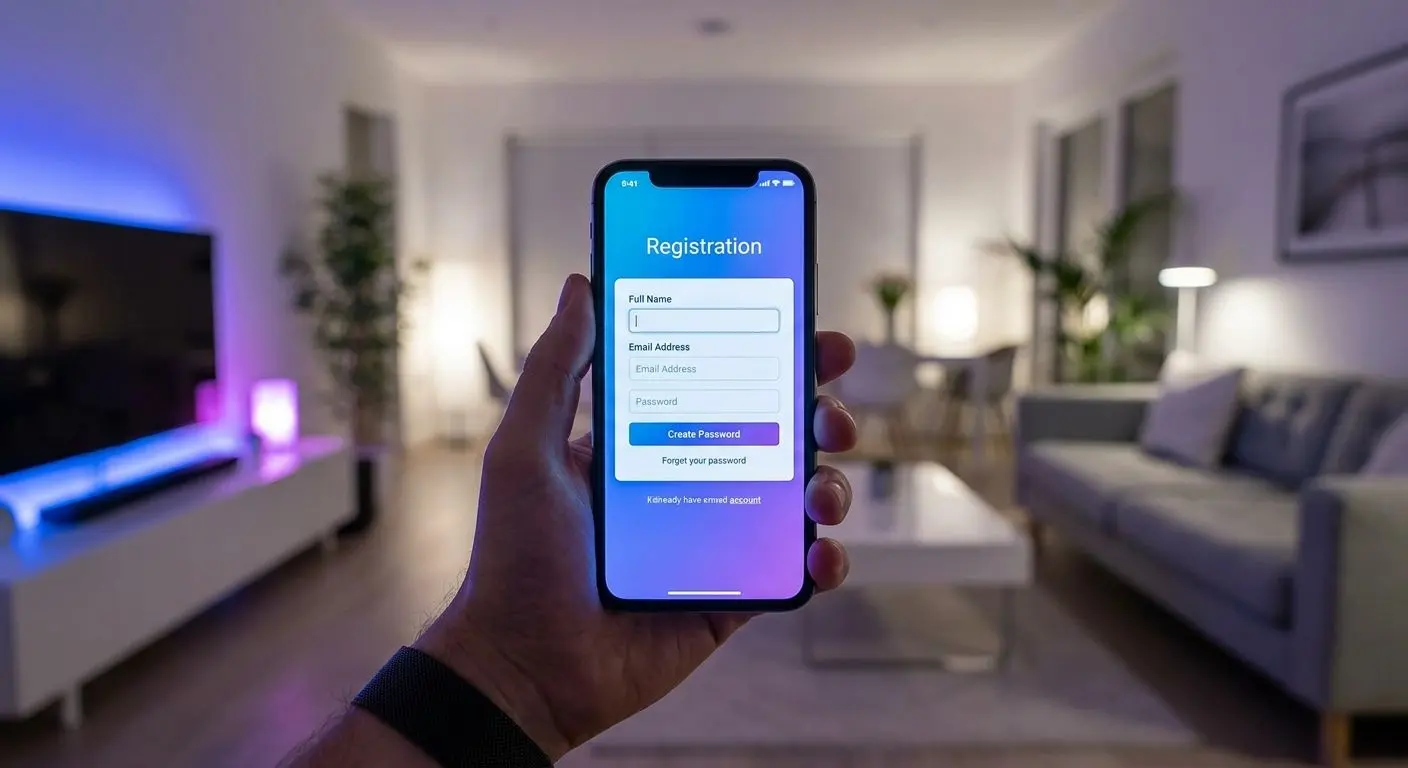 Registo num smartphone com formulário visível