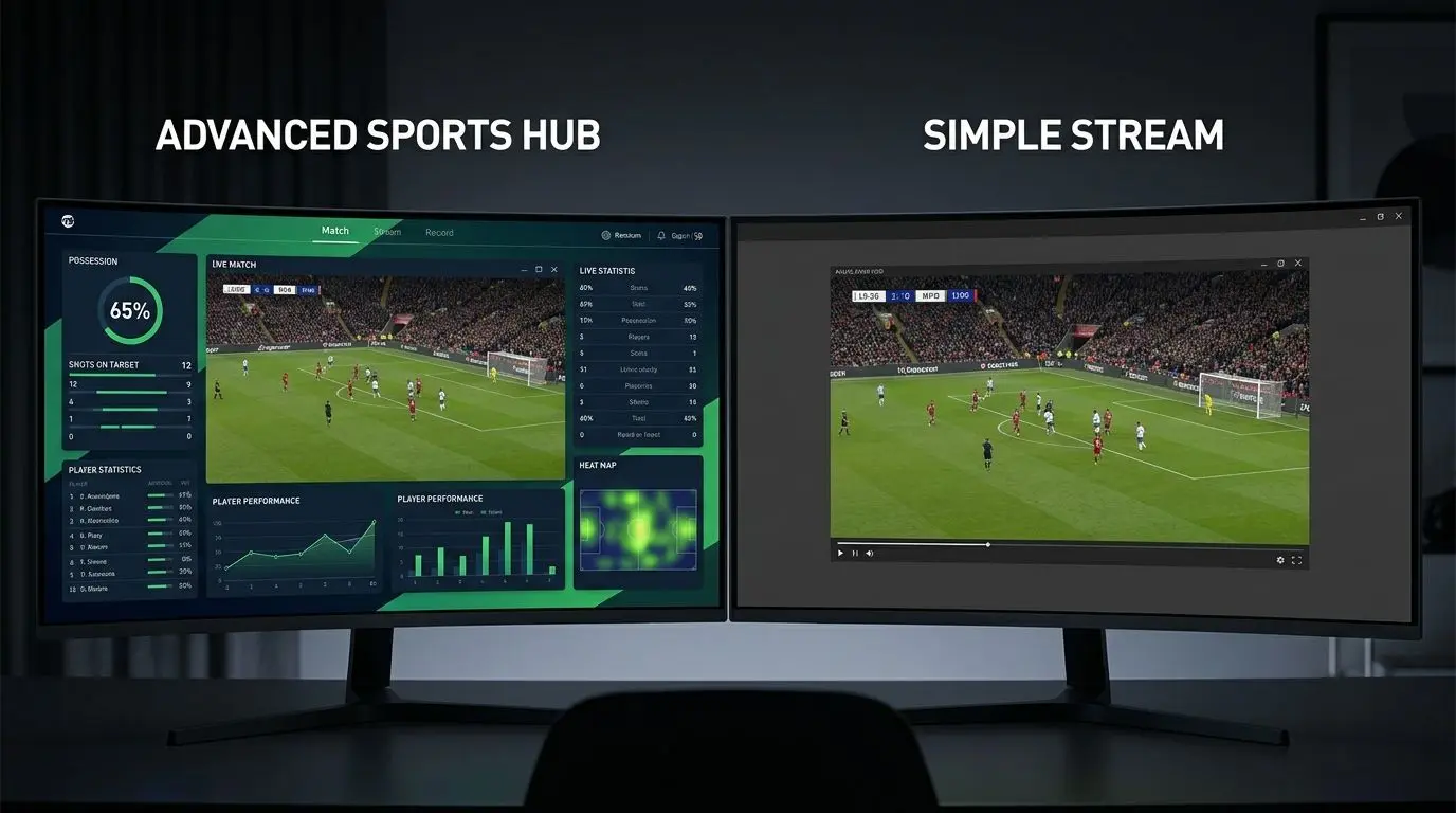Comparar formas de ver futebol online Comparação entre transmissão com dados desportivos e stream simples