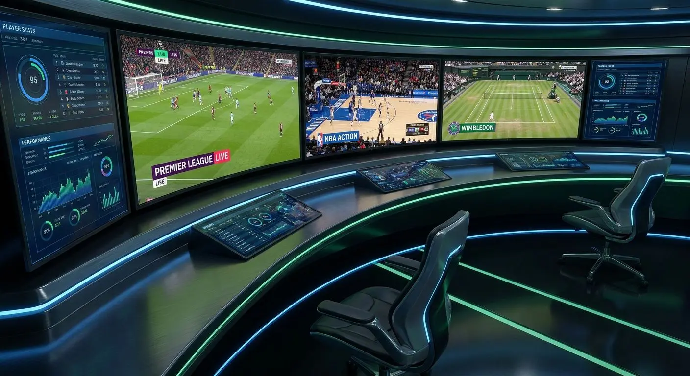Variedade de jogos para ver online Painel com vários jogos em directo de futebol, basquetebol e ténis